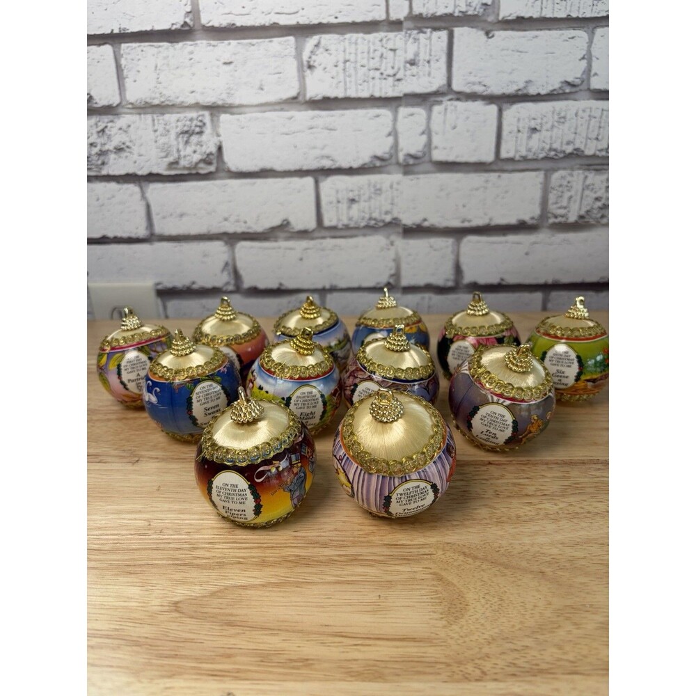 Twelve Days Of Christmas Ball Ornaments Set Of 12 Satin Vintage Rauch Industries